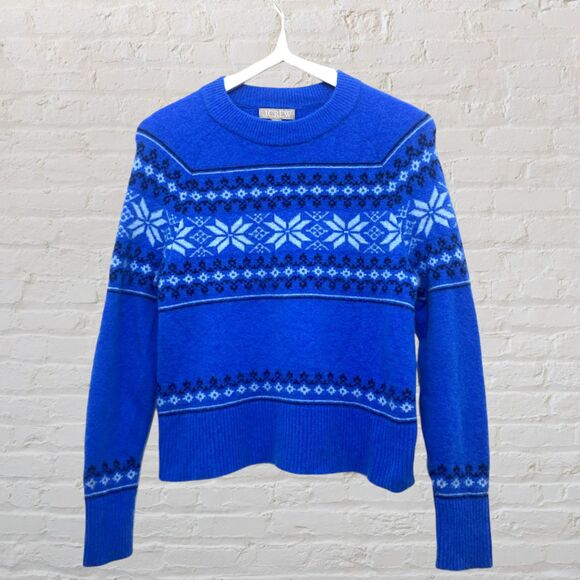 J.Crew Fair Isle Sweater XS Merino Wool Alpaca Blue Crewneck Long Sleeve - Picture 2 of 13